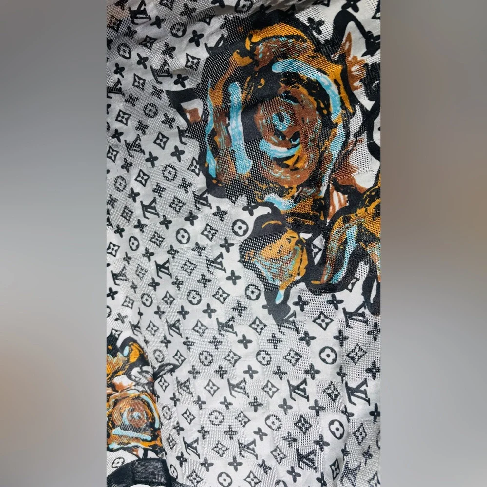 Designer-Inspired Monogram Floral Scarf | Lightweight Statement Wrap - Picture 2 of 2